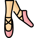 Desenho de dois pés de uma bailarina com sapatilhas rosas.