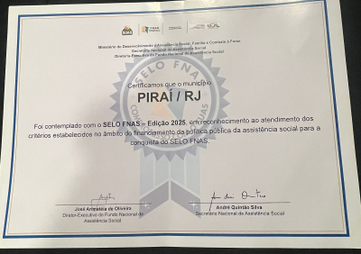 Secretaria de Assistência Social de Piraí conquista Selo FNAS por excelência na gestão de recursos