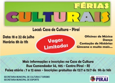 Piraí abre inscrições para as Férias Culturais