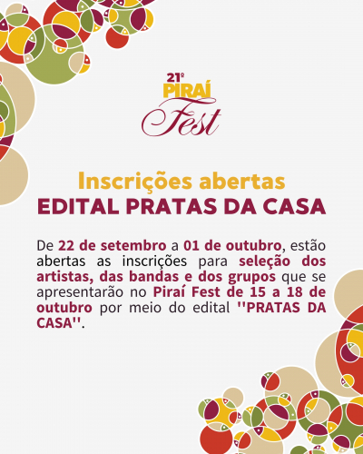 Piraí Fest 2026 abre inscrições para artistas, bandas e grupos no Edital Pratas da Casa