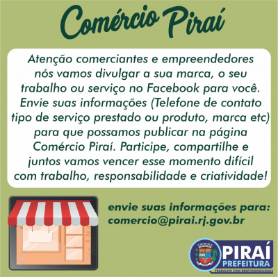 Prefeitura de Piraí cria página para auxiliar comerciantes na vendas online e delivery