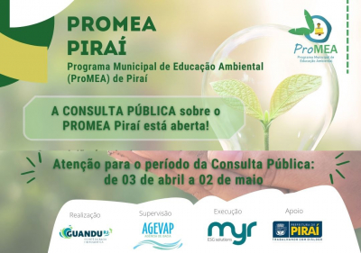 Consulta pública Programa Municipal de Educação Ambiental (ProMEA) de  Piraí